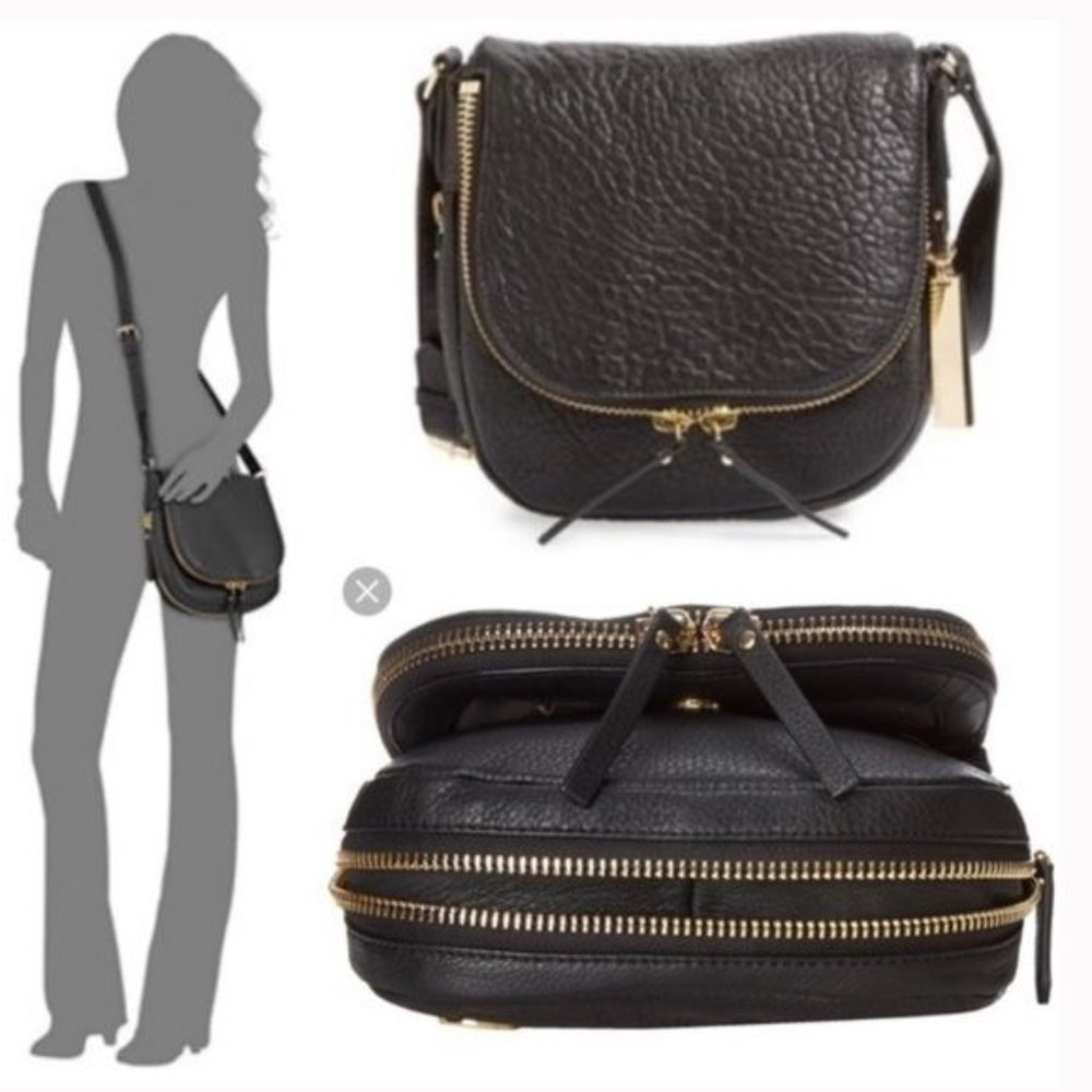 Black Leather Crossbody Bag with Gold Hardware